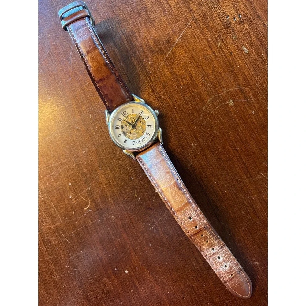 Watch Skeleton Dial Vintage‎ Y2K Leather Steampunk Dark Academia NEEDS Battery